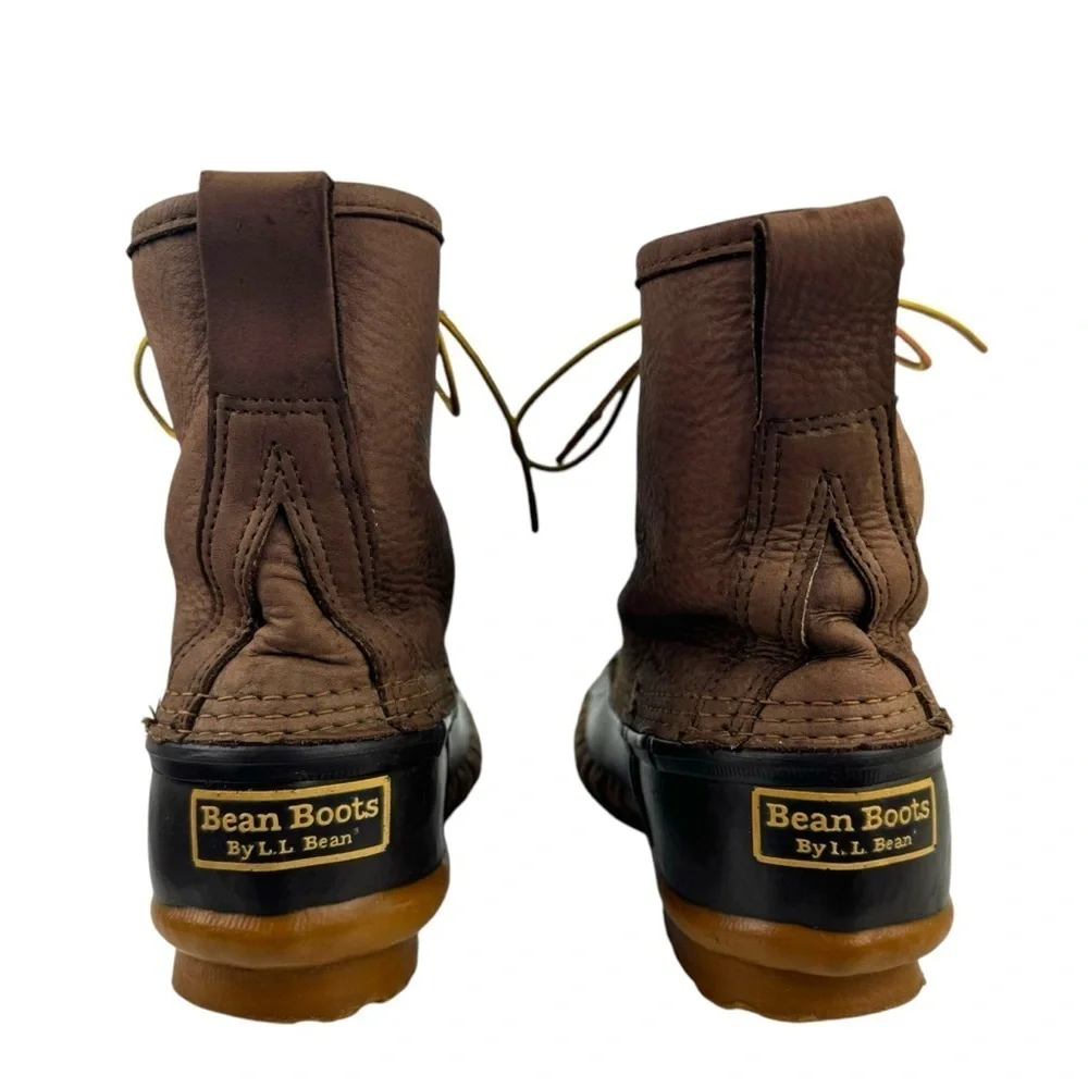 LL Bean The Bean Duck Lace Up Boots Brown Leather Rubber Size 8 Vintage Snow